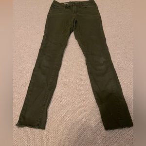 Articles of Society skinny jeans with frayed cuff, size 25, olive green
